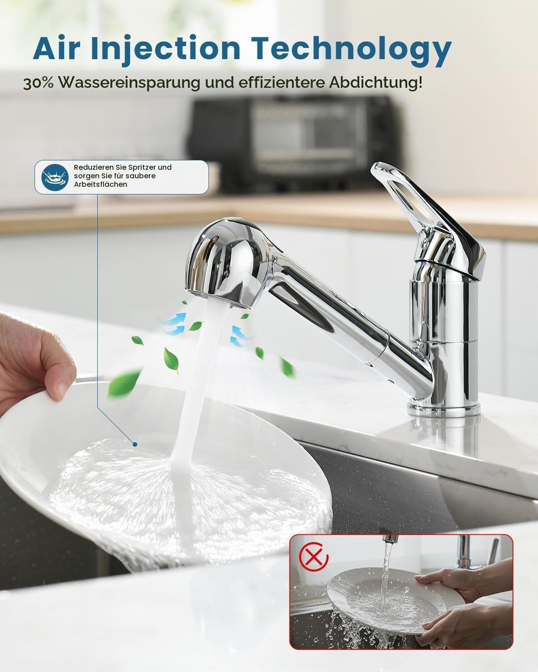 APPASO Wasserhahn Küche, Hochdruck Küchenarmatur Ausziehbar, Mischbatterie für Küche 360° Drehbar, S
