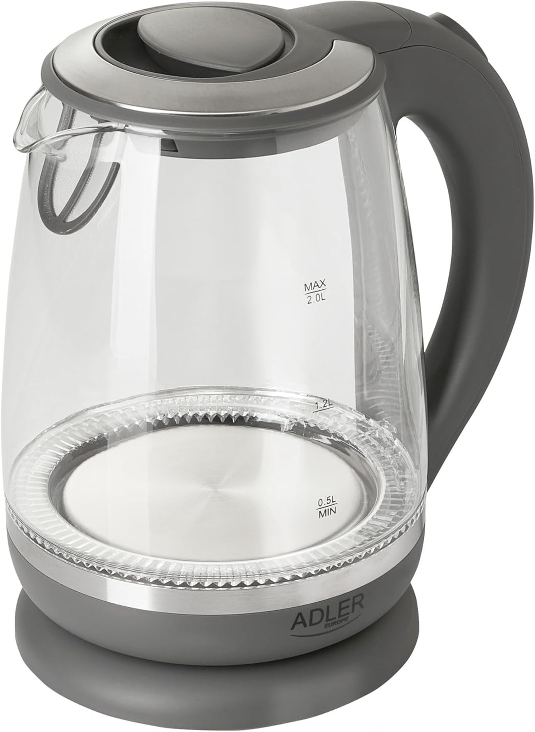 Adler AD 1286 Wasserkocher aus Glas und Kunstoff, 2L, 2000 W, LED Beleuchtung, Glaswasserkocher für