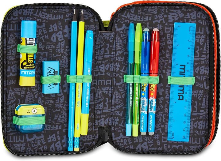 Mitama Federmäppchen mit 3 Fächern und 47 Teilen, gefülltes Schüleretui, Federtasche für Schreibware