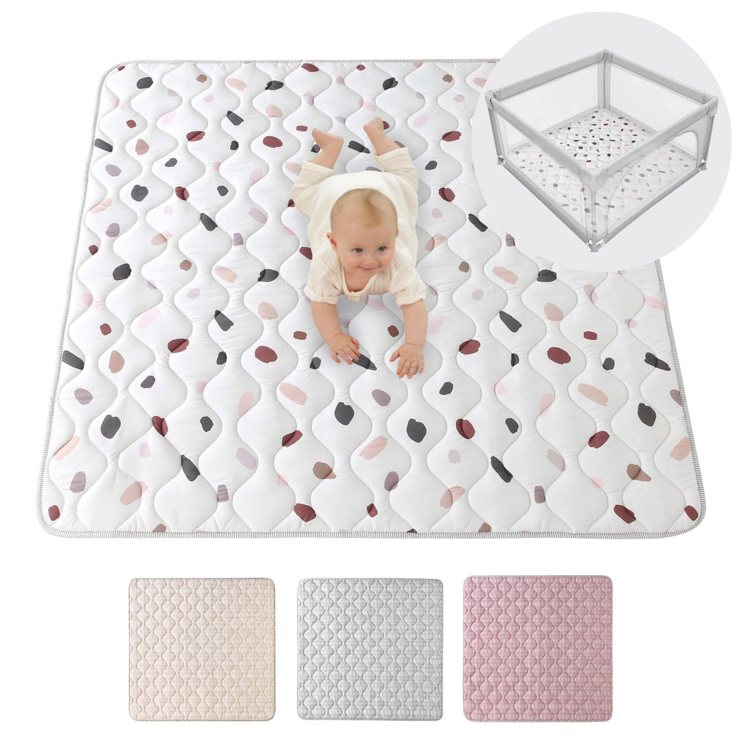 Gesteppte Krabbeldecke Baby 127cm, Konfetti – extra Dicke 1,5cm weiche Baby Krabbelmatte – Baby Spie