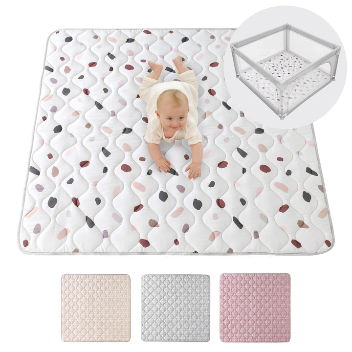 Gesteppte Krabbeldecke Baby 127cm, Konfetti – extra Dicke 1,5cm weiche Baby Krabbelmatte – Baby Spie