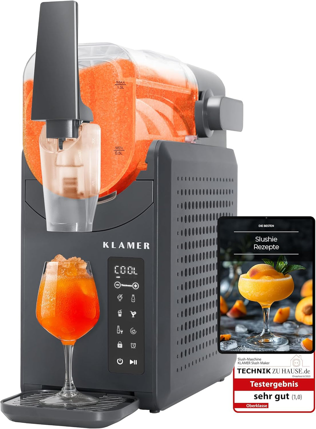 KLAMER Slush Maschine, mit 5 smarten Programmen: Slushie, Cocktail, Milchshake, Frappé, Wein, Automa