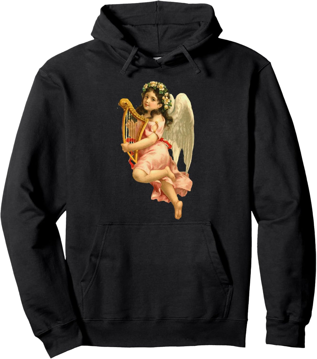 Der himmlische junge Cherub spielt Gottes Musik auf Harfe Pullover Hoodie