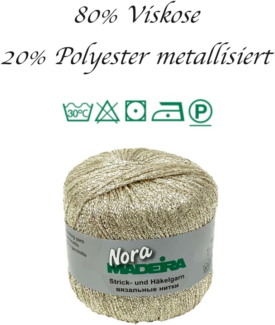 Häkelgarn Glitzergarn Strickgarn metallisiertes Haekelgarn Madeira Nora 5x25g Farbe 323 weissgold, 3
