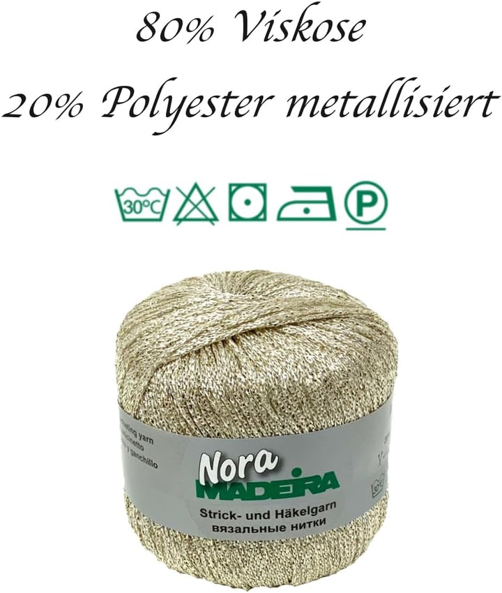 Häkelgarn Glitzergarn Strickgarn metallisiertes Haekelgarn Madeira Nora 5x25g Farbe 323 weissgold, 3