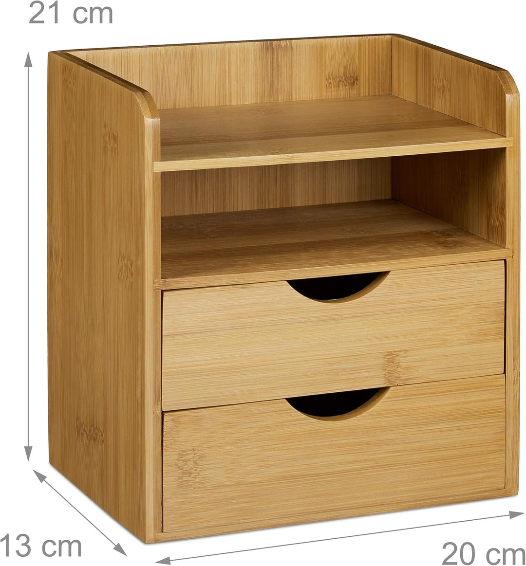 Relaxdays Monitorständer, 14 Fächer, 15x65x28 cm, Natur & Schreibtisch-Organizer: 21x20x13cm Ablages