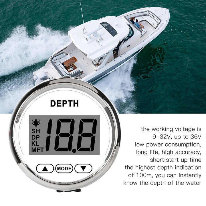 Keenso 9‑32 V Bootstiefenmesser, Wasserdichter Dash Echolotgeber mit Weisser Hintergrundbeleuchtung