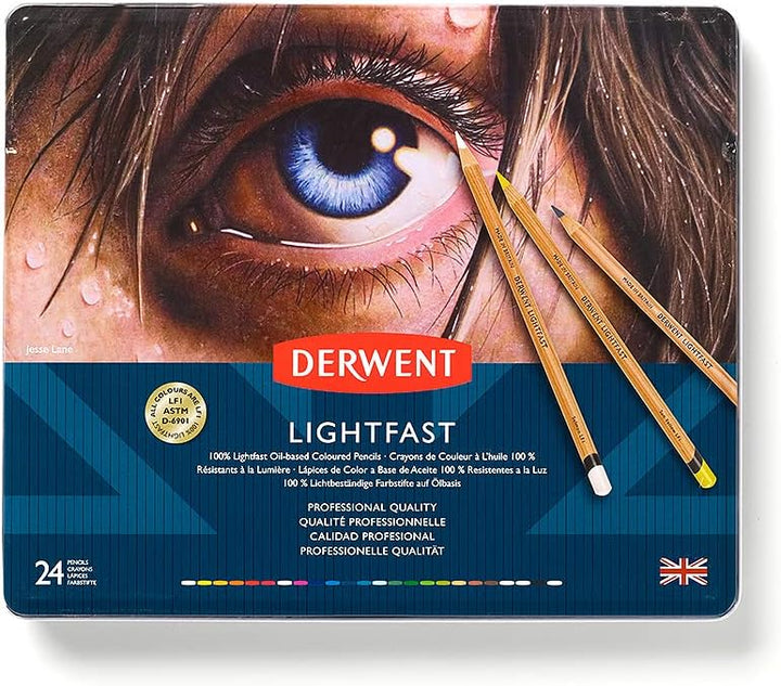 Derwent Lightfast Buntstifte, 24 Stück im Metalletui, 4 mm Runder Kern in Premium-Stärke, Cremige Te