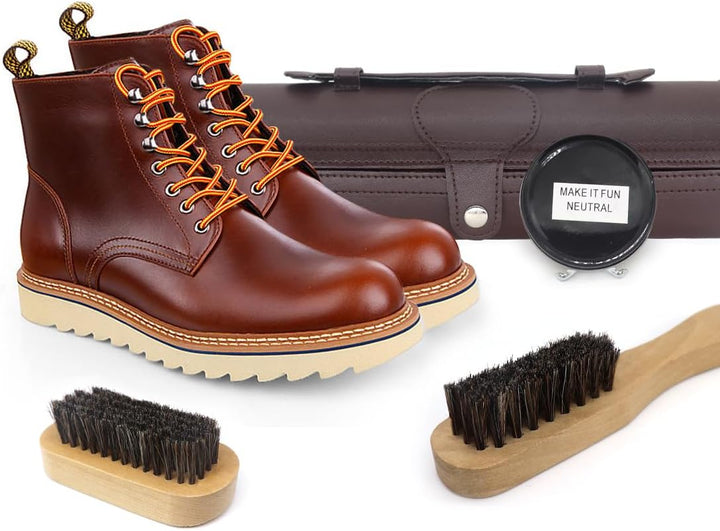 12pcs Shoe Polish & Care Kit - Leather Shoe Shine Kit with Brown Black Wax, Shoe Brushes for Polishi