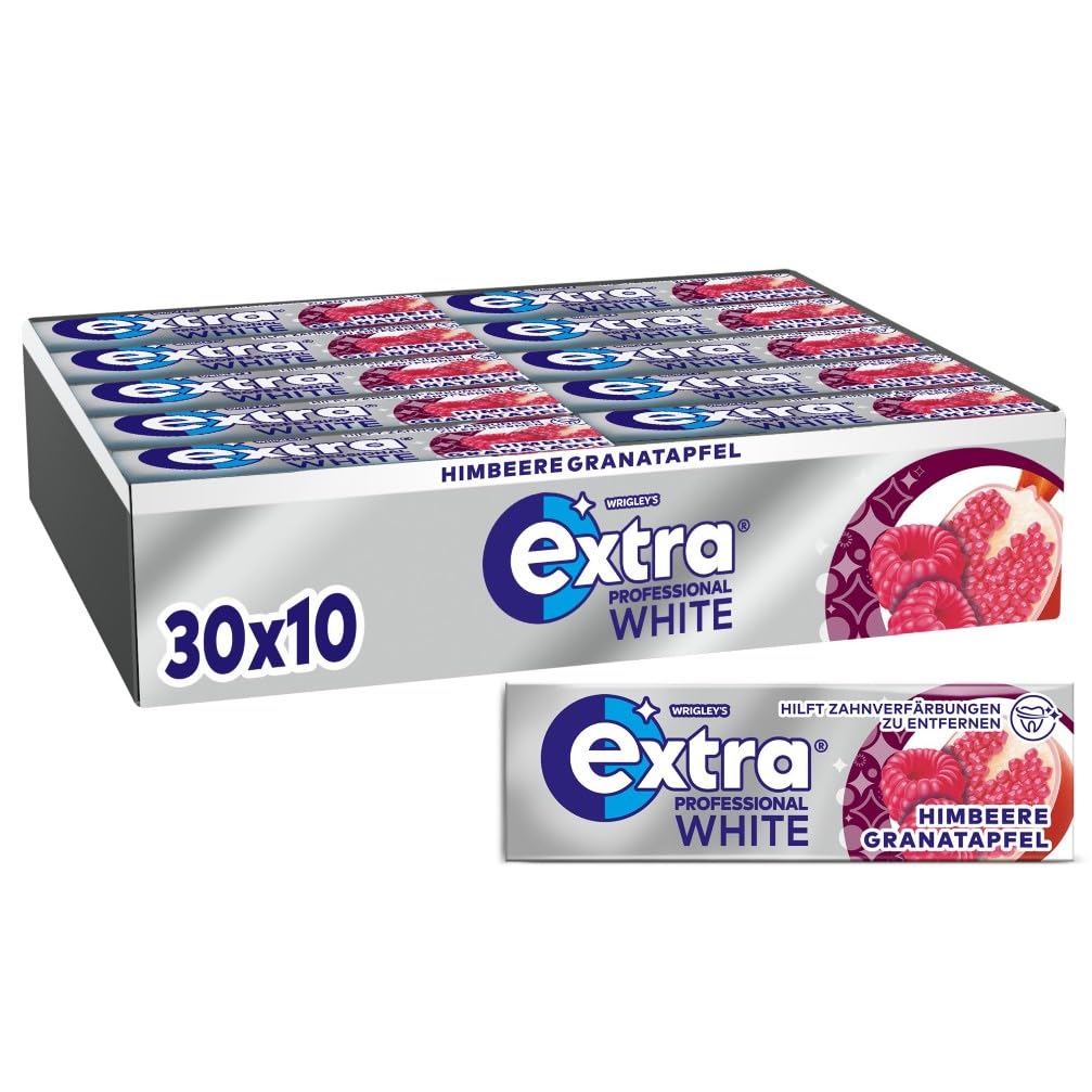 Extra Professional White Himbeere Granatapfel, Zuckerfreier Kaugummi, Multipack mit 30x10 Dragees, F