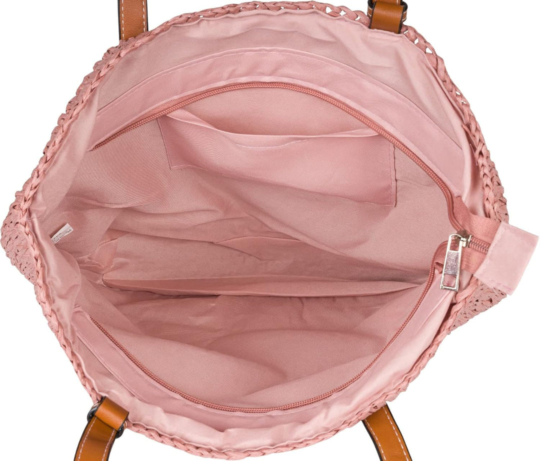 styleBREAKER Damen Korbflecht Schultertasche aus Papierstroh, Strandtasche mit langen Henkeln, Flech