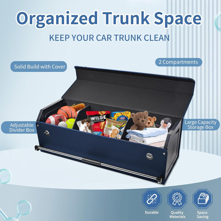 Auto Kofferraum Organizer mit Deckel, Aufbewahrungsbox Gross XXL und Stabilem Griff, 90L Premium Led