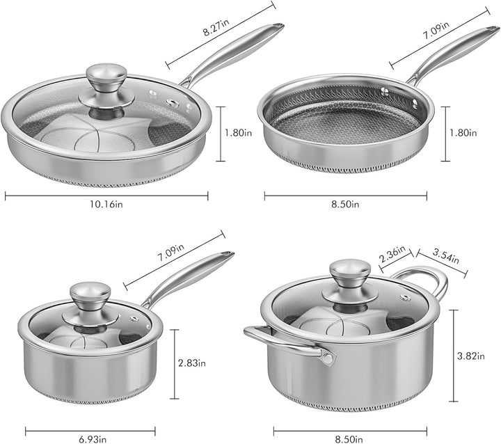 Edelstahl-Kochgeschirr-Set, 7-teilig, antihaftbeschichtet, Töpfe und Pfannen mit 4-lagiger Antihaftb