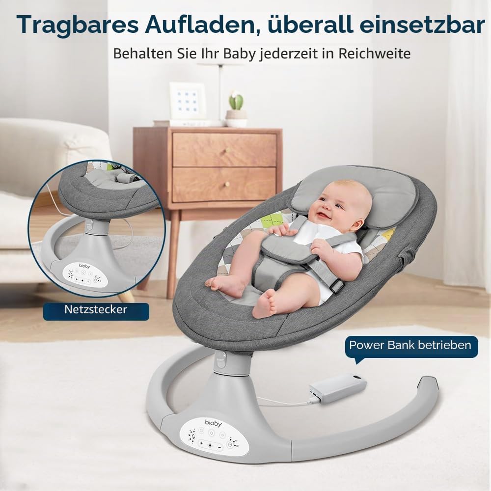 Bioby Elektrische Babywippe | Babyschaukel mit 5-Punkt-Gurt &amp; 5 Schaukelmodi, Leicht &amp; Sicher Wippe
