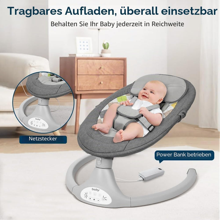 Bioby Elektrische Babywippe | Babyschaukel mit 5-Punkt-Gurt &amp; 5 Schaukelmodi, Leicht &amp; Sicher Wippe