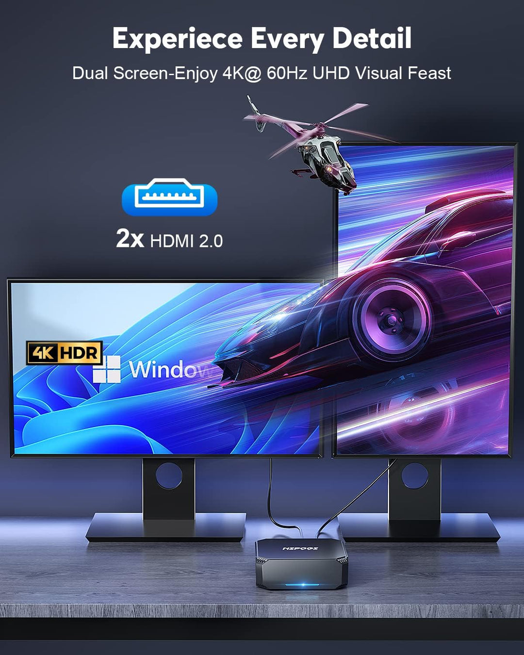 NiPoGi AK2 PLUS Mini PC, 12th Gen Intel Alder Lake-N100(bis zu 3,4 GHz), 16GB RAM 512GB M.2 SSD Mini