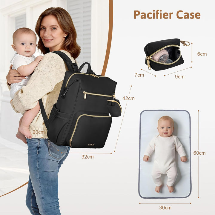 Lekesky Wickelrucksack Gross, Baby Wickeltasche Rucksack mit Wickelunterlage & Kinderwagengurten, Mu