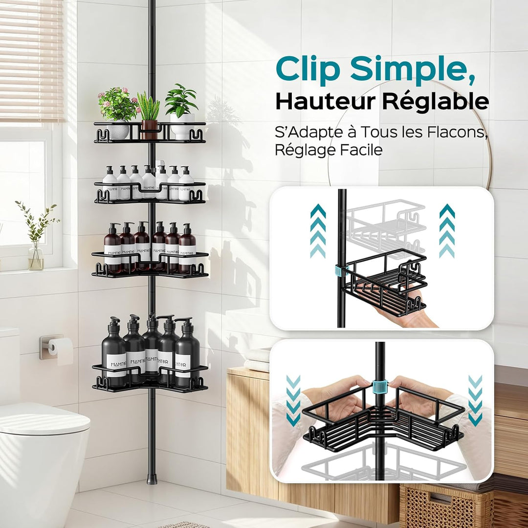 HAMITOR Duschablage Ohne Bohren: Teleskop-Eckregal Bad Ideal Für Kleine Bäder &amp; Mieter – 4stufiges R