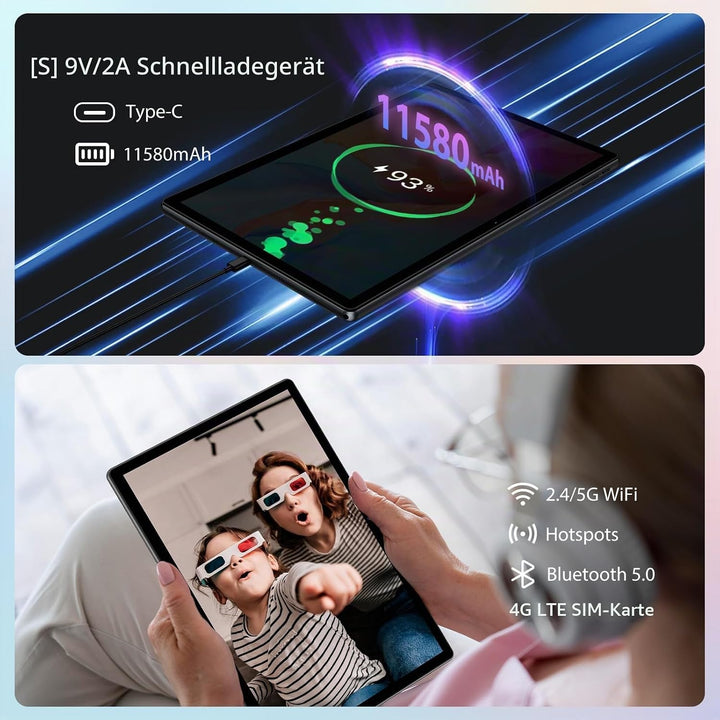 2K Android 15 Tablet 14 Zoll, 36GB RAM, 512GB ROM (2TB Erweiterung), 4G SIM LTE &amp; 5G WiFi, 2000 * 12