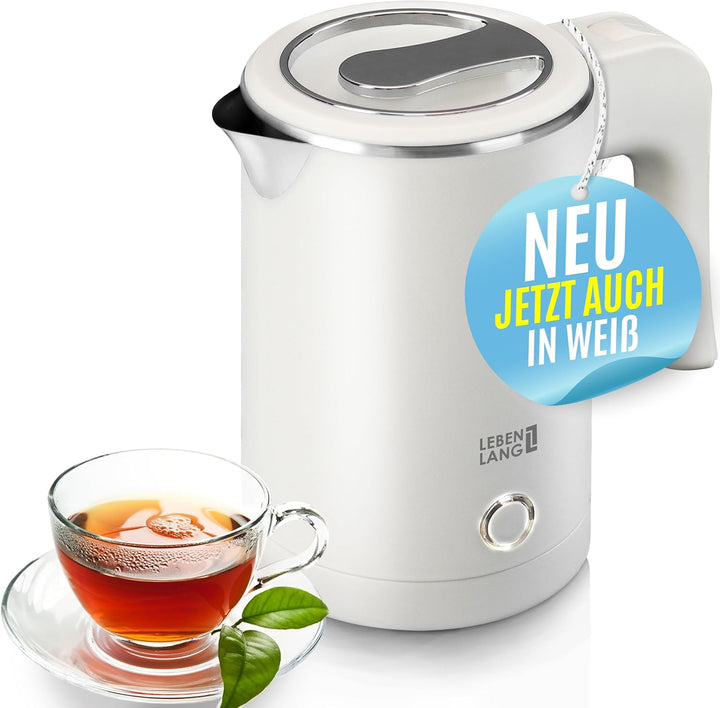 LEBENLANG Edelstahl Reisewasserkocher Klein - 500ml & BPA-Frei I 600W Mini Wasserkocher Klein Weiss