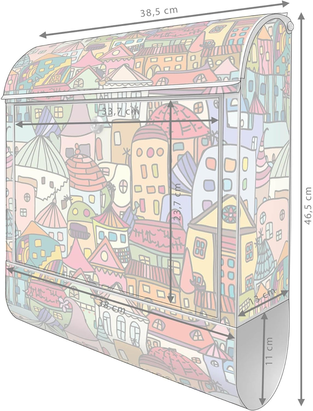 banjado Design Briefkasten personalisiert 38,5x46,5x13cm & 2 Schlüssel - Briefkasten Stahl Weiss Zei