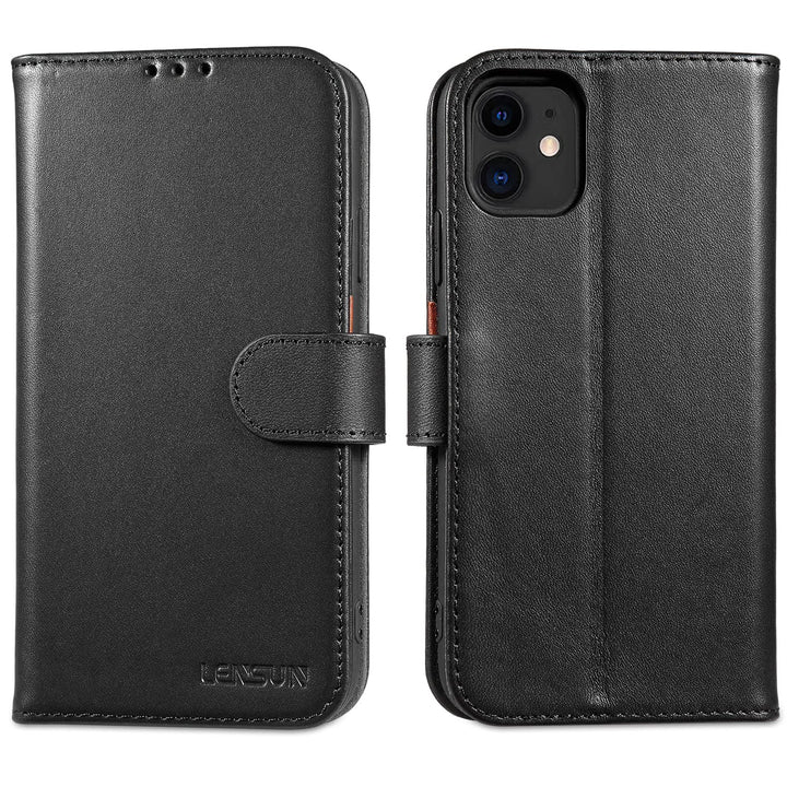 LENSUN Echtleder Hülle für iPhone 11, Handyhülle [Echtes Leder][Magnetverschluss][RFID Schutz] Handy