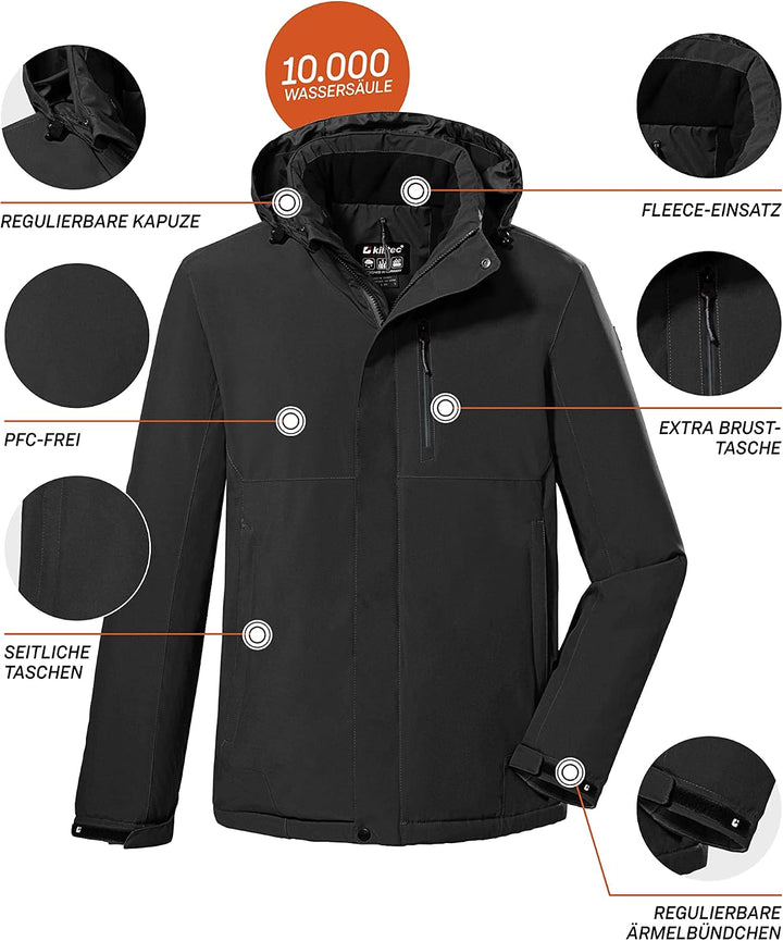 Killtec Herren Kow 68 Mn Jckt Outdoorjacke/Funktionsjacke mit einrollbarer Kapuze M Schwarz, M Schwa