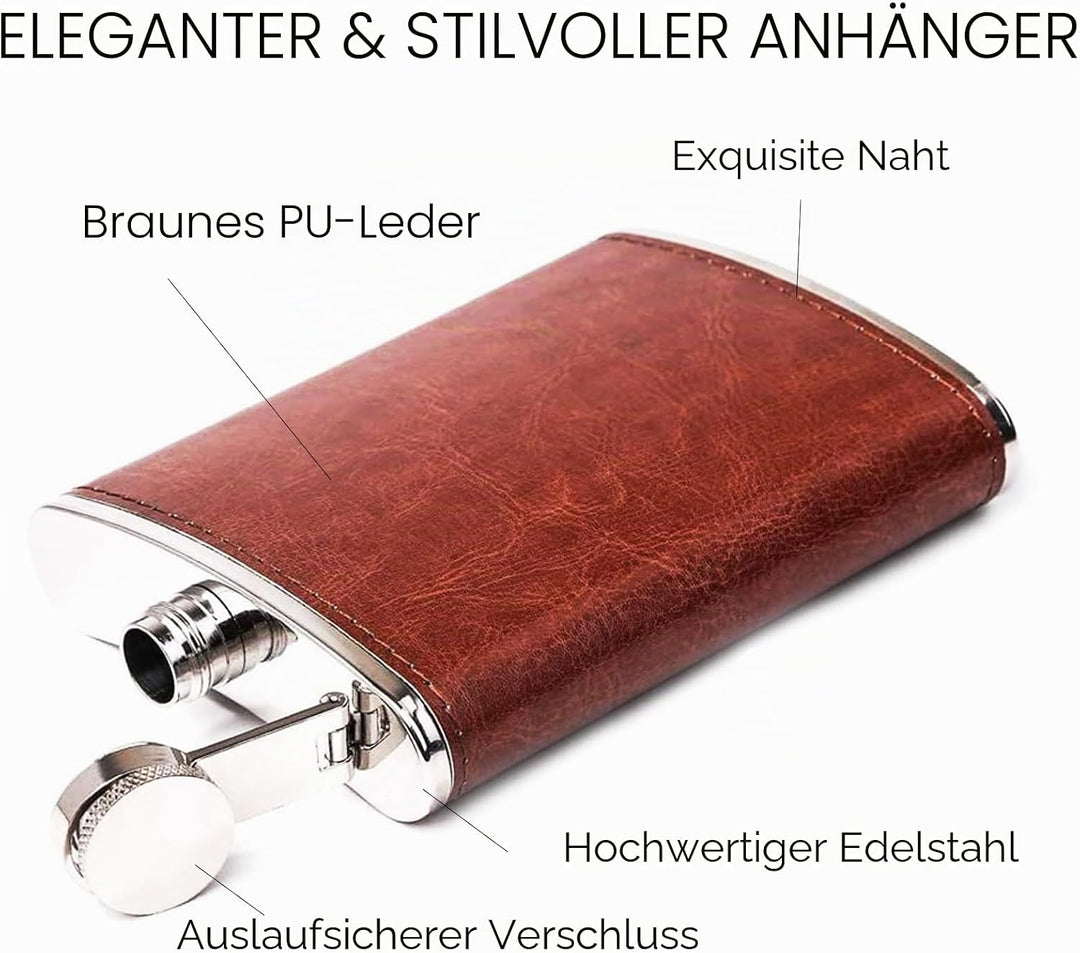 Eiarrnp 8oz Braun Leder Klein Flachmann für Männer Frauen Leckenschutz Flachmann Set for Whiskey Vod