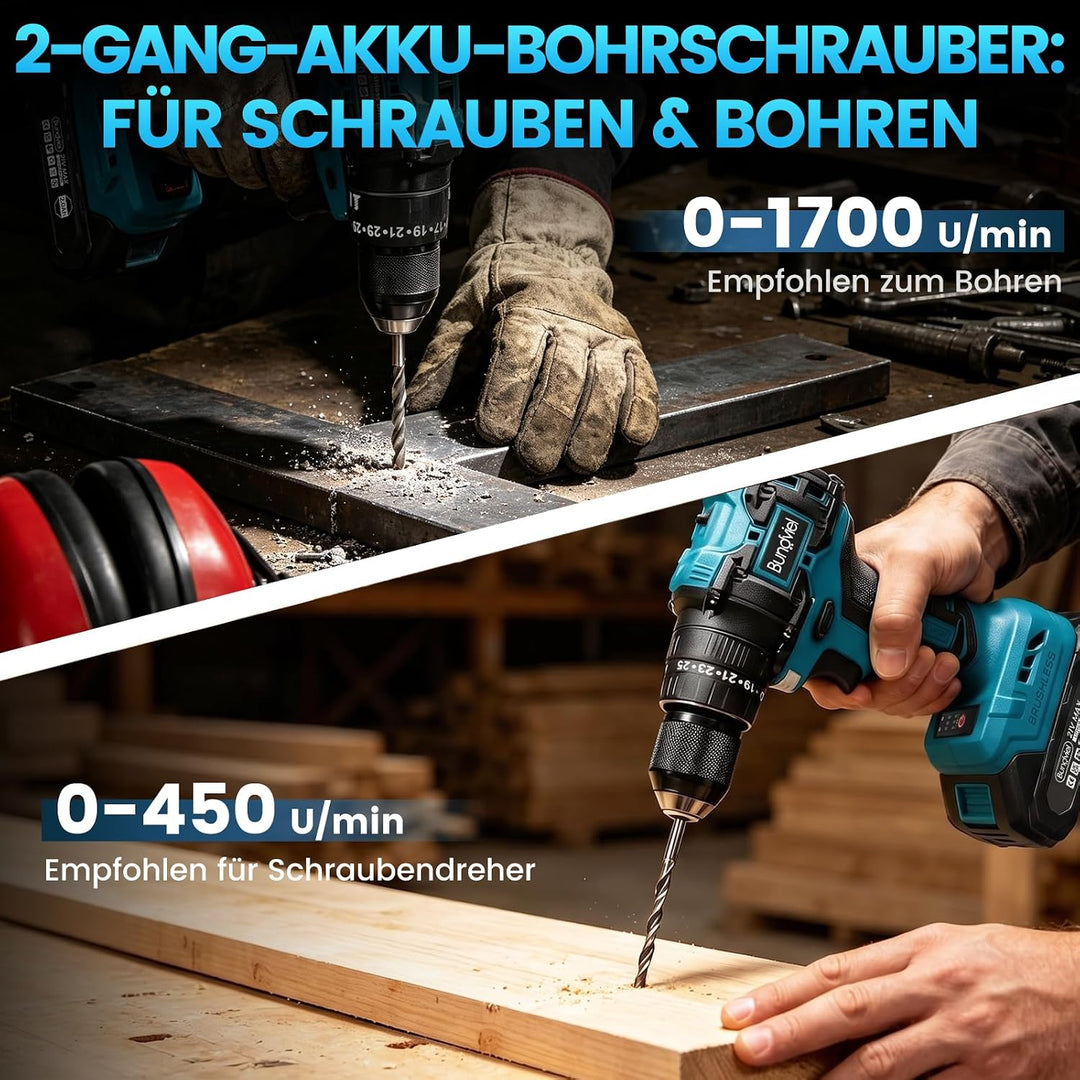Akkuschrauber/Bohrmaschine Set 25+3 Kompatibel mit Makita 18V Akku, Enthalten 2 Akkus 2.0Ah &amp; Ladege