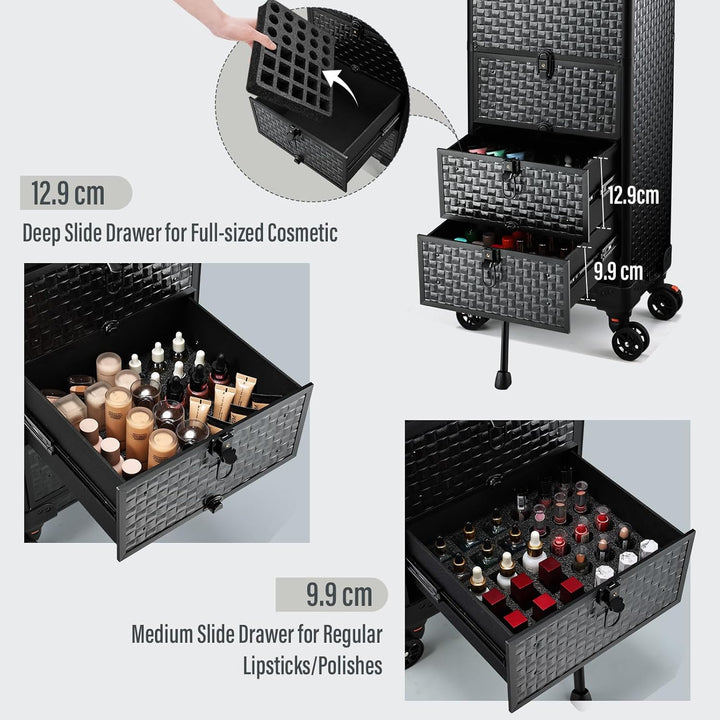 Kosmetik Trolley mit 3 Schubladen Friseurkoffer Gross Kosmetikkoffer Ngaelkoffer Make up Koffer mit