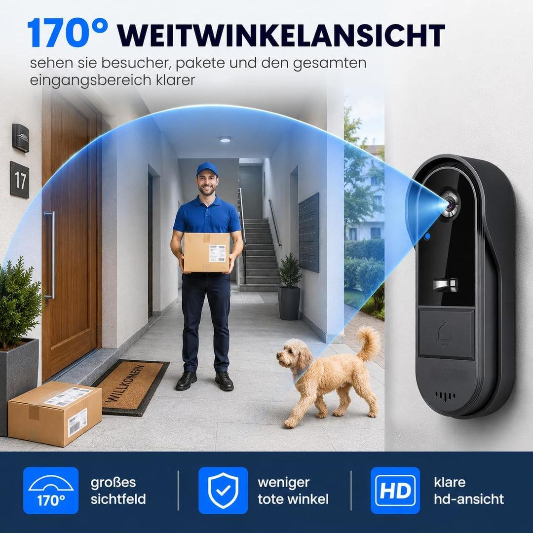Zeerkeer Funkklingel mit Kamera Türklingel mit Kamera 2.4g Video Türklingel Kabellos mit Video-Zwei-