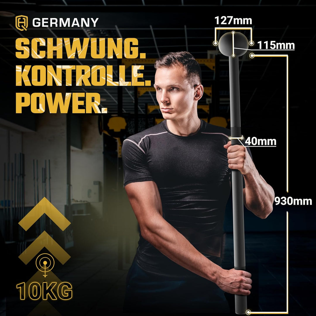 HQ Germany® Macebell 2-10kg [100% Stahl] - Steel Mace, Gada, Clubbell | Massiv verschweisst aus eine