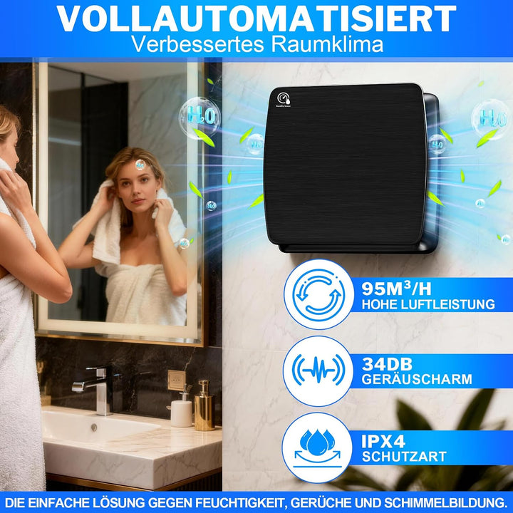 Badlüfter 100mm mit Timer &amp; Feuchtigkeitssensor, ≤34db Leiser und Leistungsstarker Abluftventilator,