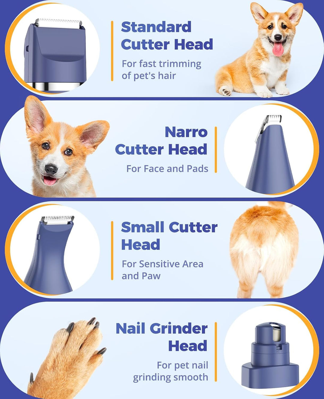 oneisall 4in1 Leise Schermaschine Hund Katze, Wiederaufladbar Hundeschermaschine&amp;Pfotentrimmer&amp;Krall