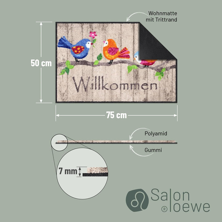 Salonloewe Birds Wood Fussmatte 50 x 75 cm Fussabtreter Türmatte Schmutzfangmatte Vögel bunt Frühlin