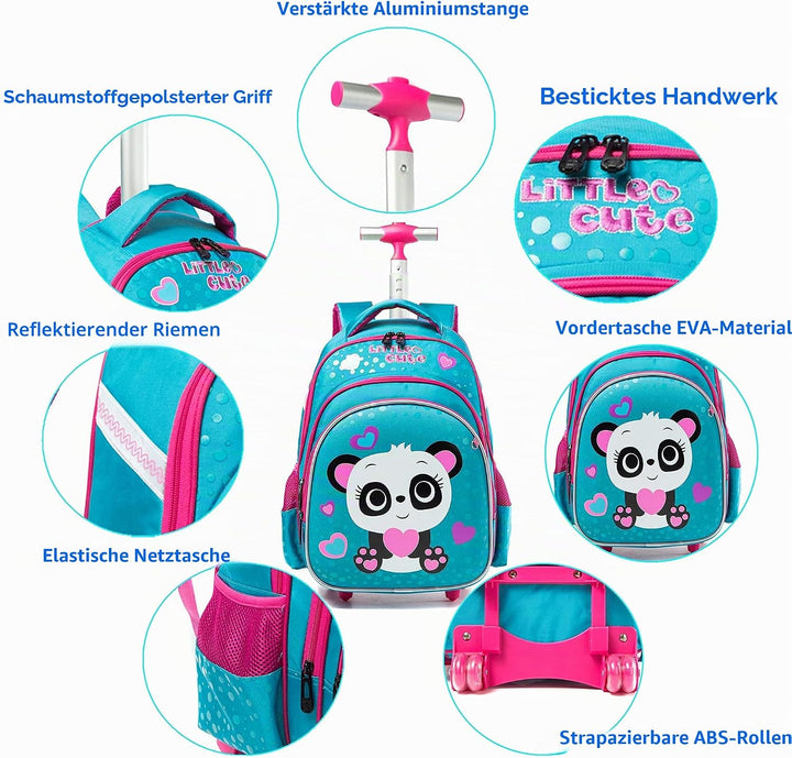 HTgroce Einhorn Schulranzen Rucksack Trolley mit 2 Rollen für Kinder Mädchen,Schulranzen mit Rollen