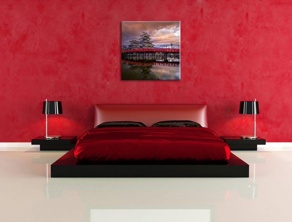 Pixxprint asiatischer Tempel an See als Leinwandbild/Grösse: 70x70 cm/Wandbild/Kunstdruck/fertig bes