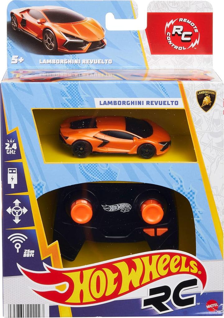 Hot Wheels RC Spielzeugauto, Lamborghini Revuelto mit Fernbedienung im Massstab 1:64, aufladbar mit