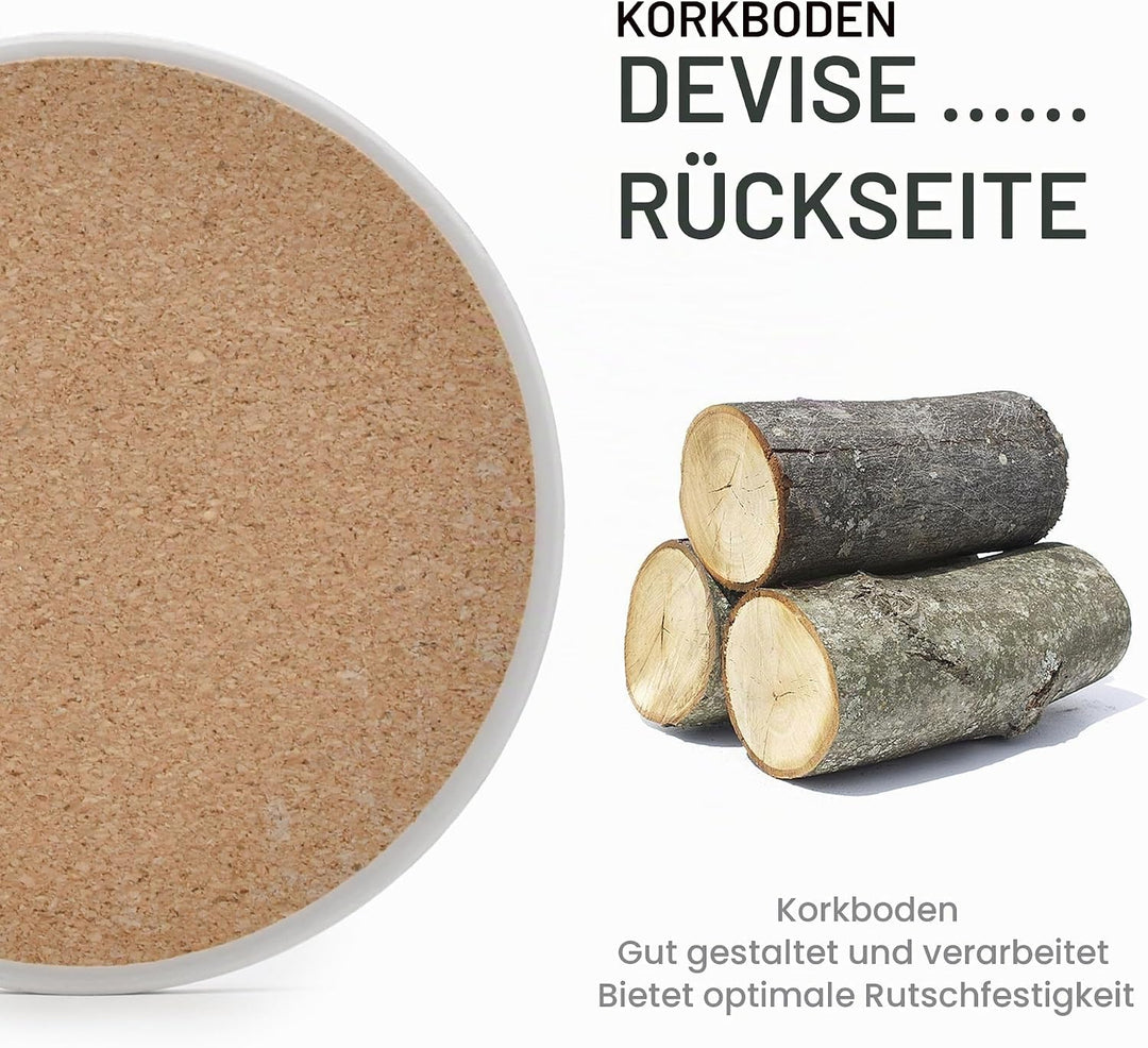 Untersetzer Gläser, Keramik untersetzer 6er Set, Saugfähig Kork Keramik Glasuntersetzer mit Halter f