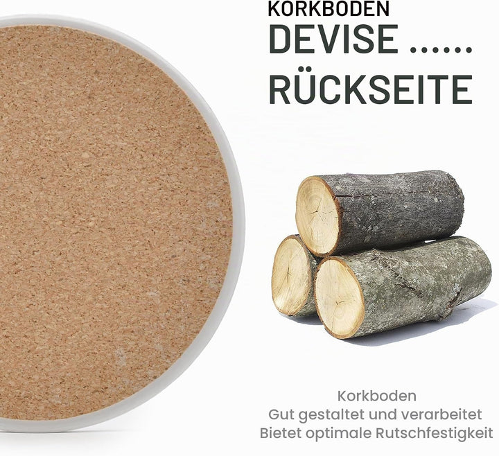 Untersetzer Gläser, Keramik untersetzer 6er Set, Saugfähig Kork Keramik Glasuntersetzer mit Halter f