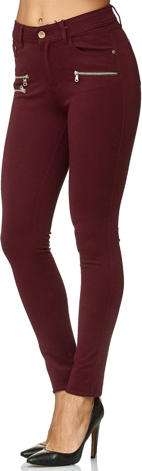 Elara Damen Stretch Hose Skinny Fit Jegging Chunkyrayan 32 Slim Wein, 32 Slim Wein