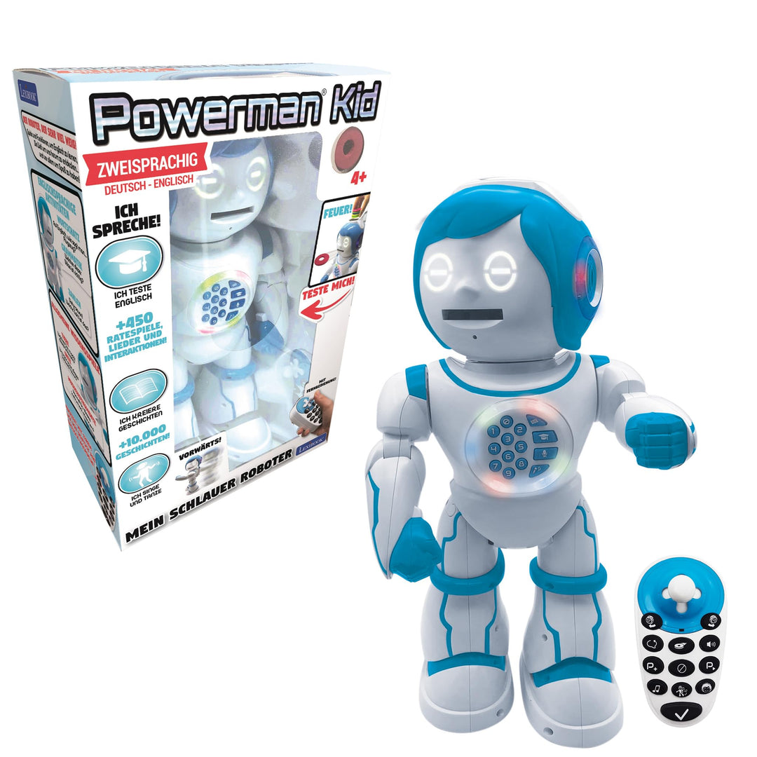Lexibook ROB90DE Powerman Kid-Pädagogischer und zweisprachiger deutsch/englischer Roboter-Gehend Spr
