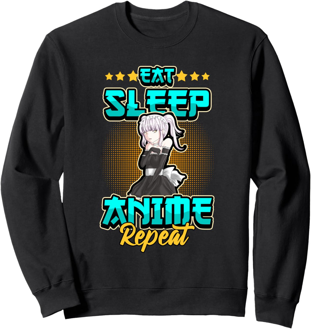 Lustiges Anime Eat Sleep Anime Repeat Otaku Manga Sweatshirt
