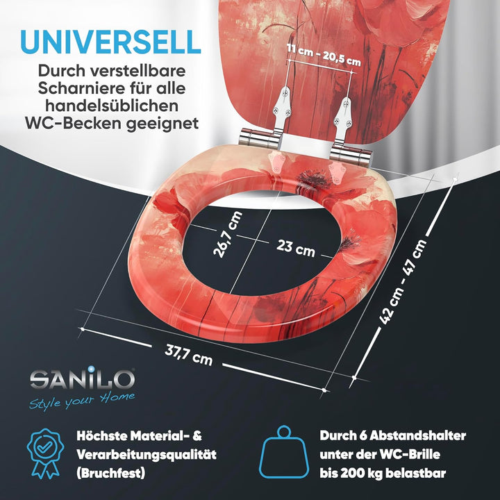 Sanilo Toilettendeckel mit Absenkautomatik, hochwertiger WC Sitz, einfache Montage, stabile Scharnie