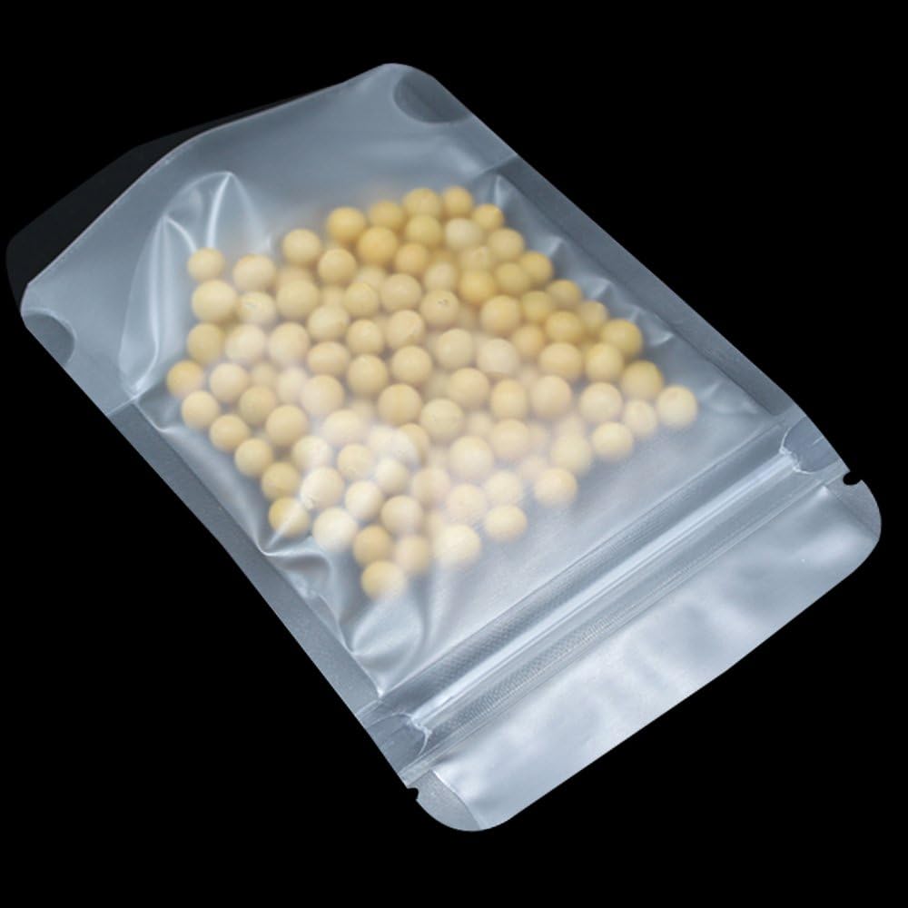 WACCOMT Pack 100 Stück Wiederverschliessbare Aufstehen Lebensmittelbeutel Matt Transparent Musterbeu