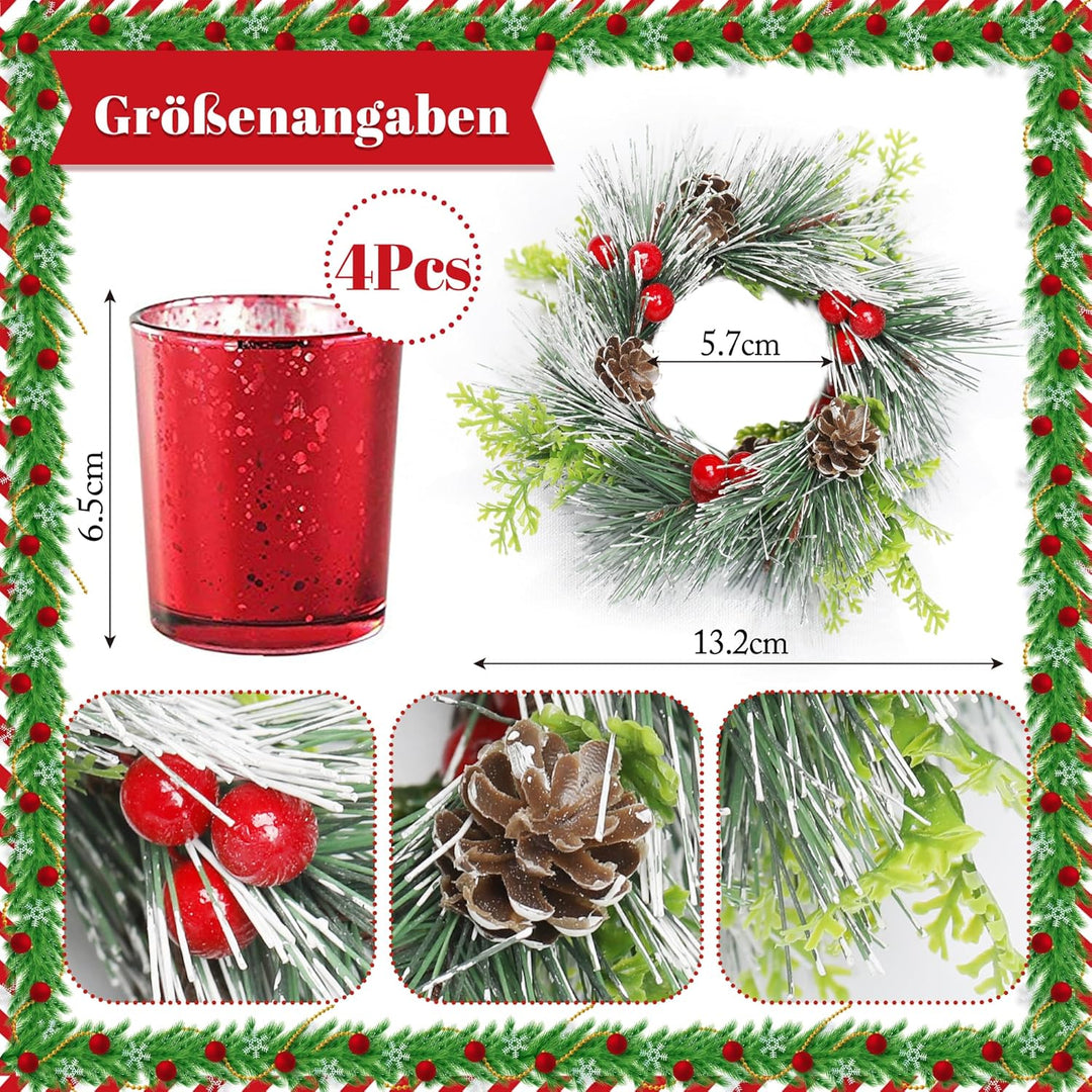 FUND AMLIGHT Weihnachten Teelichthalter Votivkerzenhalter für Tischdekoration 4-teilig, Adventskranz