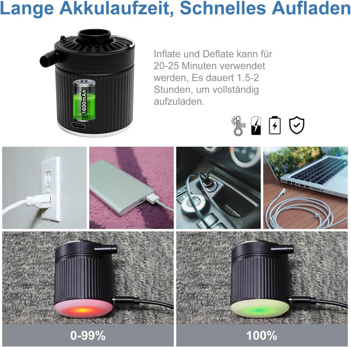 Elektrische Luftpumpe, Tragbare Multifunktion Mini Pumpe zum Inflate und Deflate, mit Wiederaufladba
