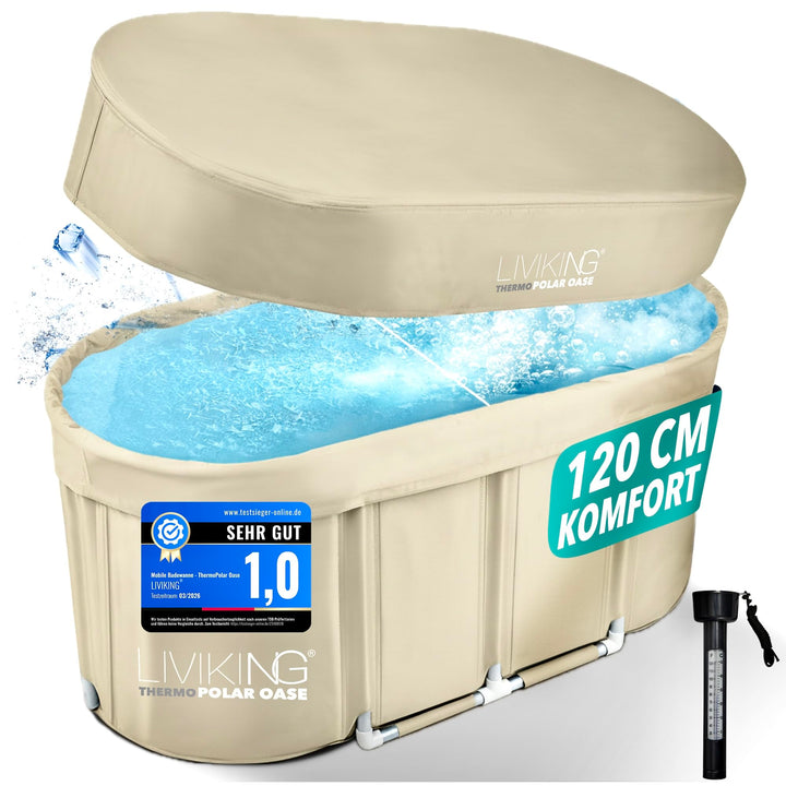Eisbad + Faltbare Badewanne Erwachsene [120 cm - 2in1 KOMFORT KOMPLETTSET] Eisbaden Tonne, Mobile Ba