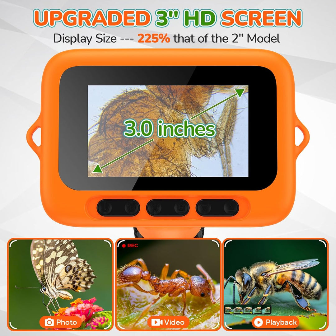 1000X Handheld Digitales Mikroskop für Kinder, 3-Zoll-HD-Bildschirm, Wiederaufladbar, Tragbare Lupe