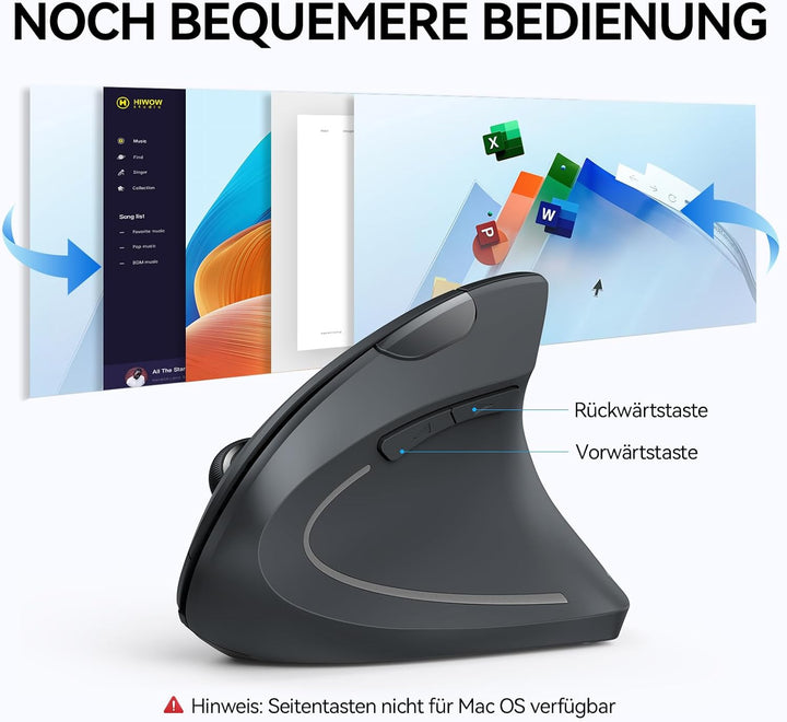 TECKNET Ergonomische Kabellose Bluetooth Maus - Vertikale Wireless Mouse mit 3 Gerät (BT+BT+USB), Op